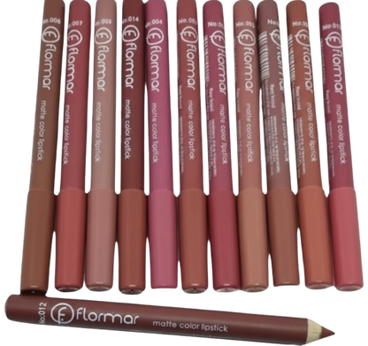 Flormar 12 Colors Waterproof Lipstick/Lipliner Pens